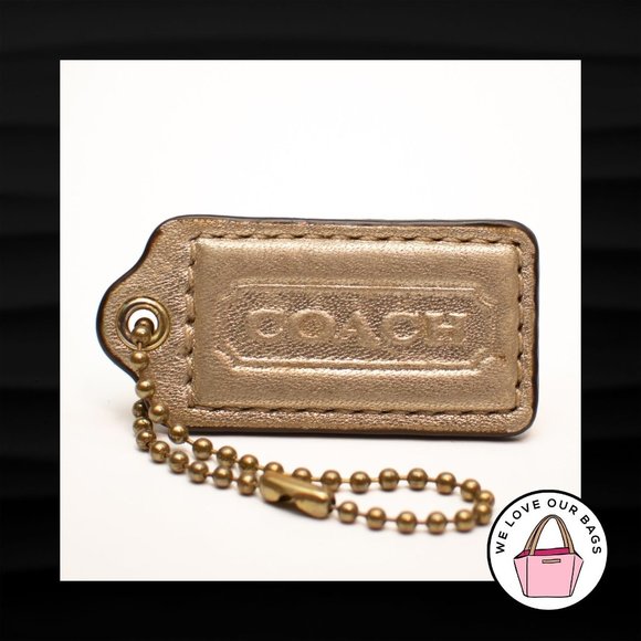 Coach Accessories - 2" Med. COACH METALLIC GOLD LEATHER BRASS KEY FOB BAG CHARM KEYCHAIN HANGTAG TAG